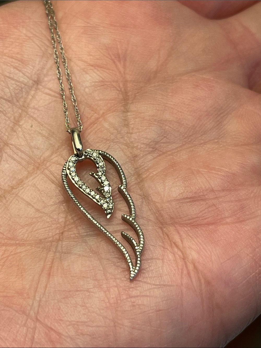 10K White Gold, Diamond Angel Wing necklace